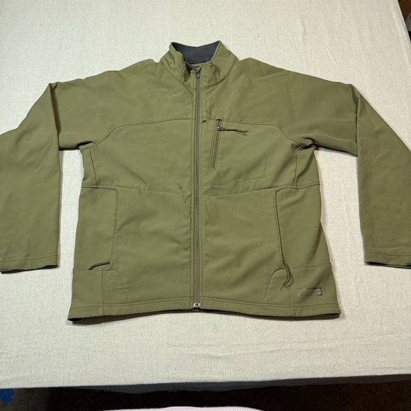 REI Men's Green Soft Shell Long Sleeve Full Zip Jacket Coat Sz Large Nylon Flaws - Picture 2 of 9
